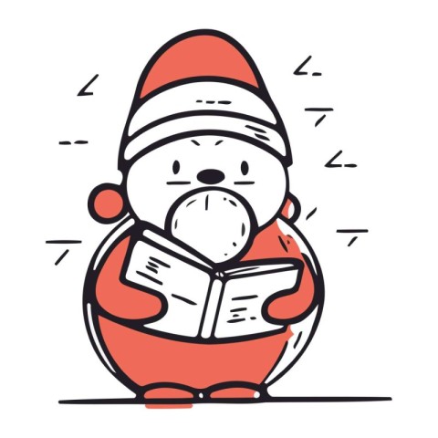 Santa Claus reading a book. Vector illustration in thin line sty