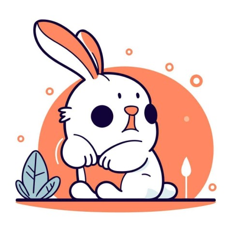 Cute little rabbit sitting on the ground. vector flat illustrati