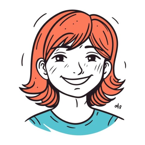 Smiling girl with red hair. Vector illustration in sketch style.