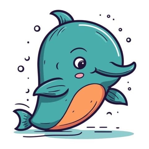 Cute cartoon dolphin. Vector illustration on white background. I