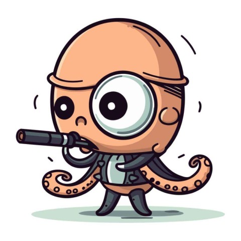 Octopus with spyglass. Vector illustration of a cartoon octopus.