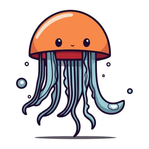 Cute cartoon jellyfish. Vector illustration isolated on white ba