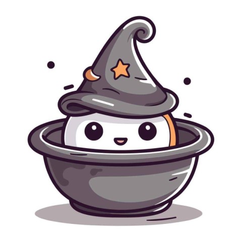 Cute Halloween Witch Pot Cartoon Mascot Character Vector Illustr