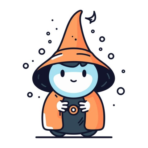 Cute little boy in a witch costume playing video games. Vector i