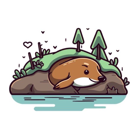 Cute little hedgehog in the forest. Vector illustration in carto