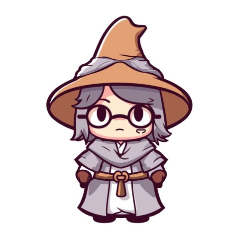 Cute Cartoon Wizard Wearing a Hat and Costume Vector Illustratio