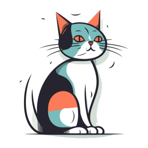 Vector illustration of cute cartoon cat. Hand drawn line art sty