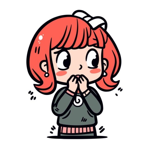 Illustration of a Cute Girl Crying and Holding Her Hands