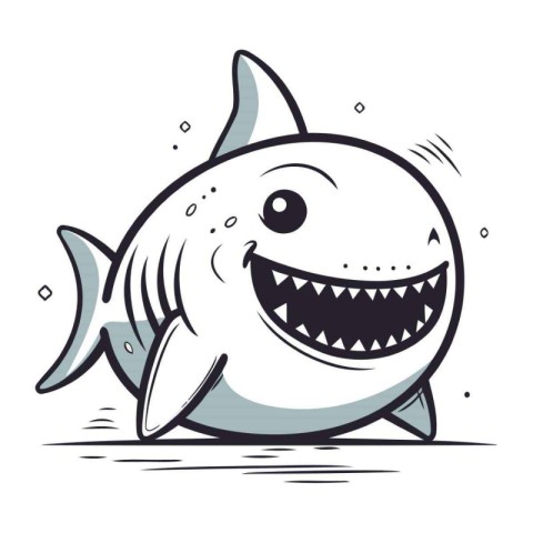 Vector illustration of cartoon shark. Isolated on a white backgr