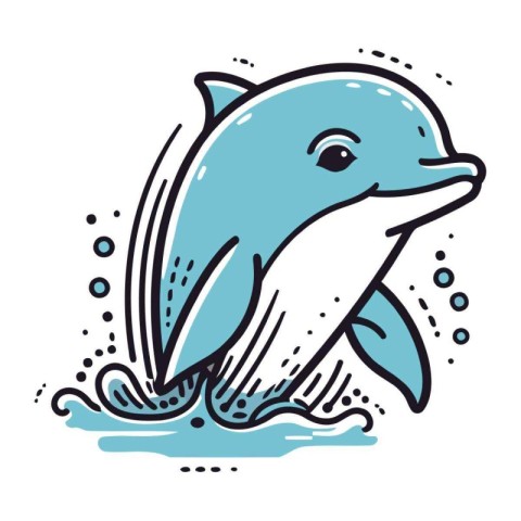 Dolphin doodle icon. Hand drawn vector illustration. Isolated on