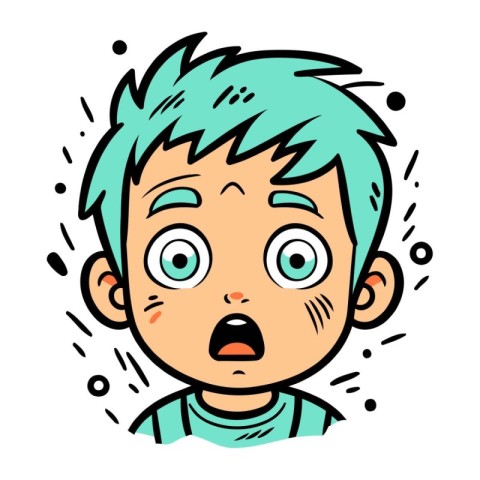 Surprised boy with blue hair. Vector illustration on white backg