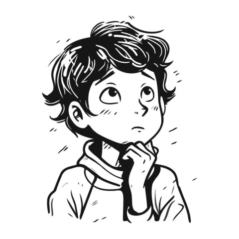 Vector illustration of a boy with a thoughtful expression on his