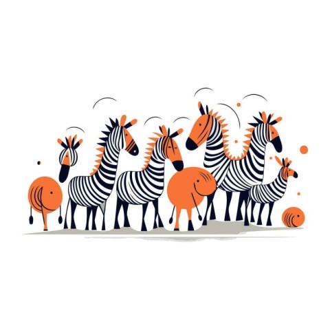 Zebra vector illustration on white background. Hand drawn cartoo