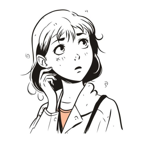 A girl in a white shirt talking on the phone. Vector illustratio