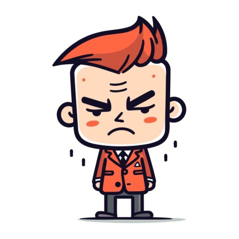 Angry cartoon man in suit. Vector illustration in flat style.