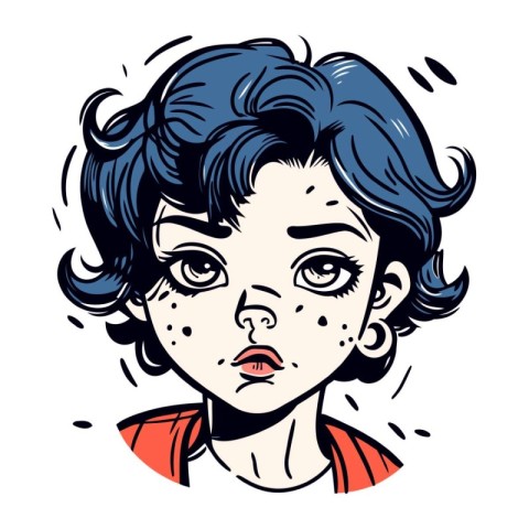 Vector cartoon illustration of a young woman with pimples on her