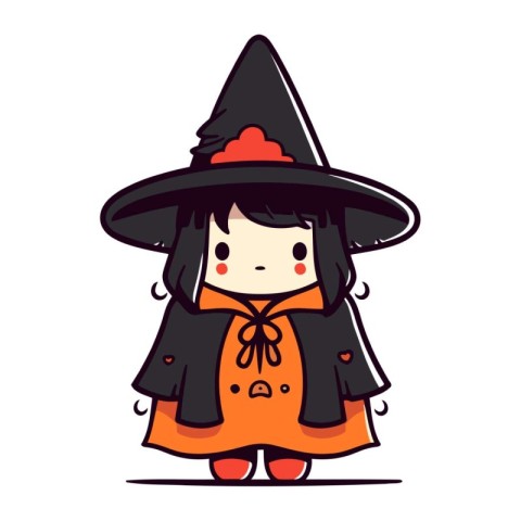 Cute little girl dressed as a witch. Halloween vector illustrati