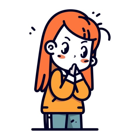 Vector illustration of a girl with red hair in a yellow sweater.