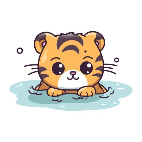 Cute cartoon tiger. Vector illustration. Isolated on white backg