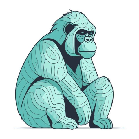 Gorilla sitting. Vector illustration isolated on white backgroun