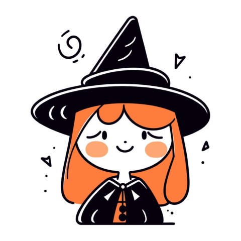 Cute cartoon girl in witch costume. Vector illustration. Hallowe