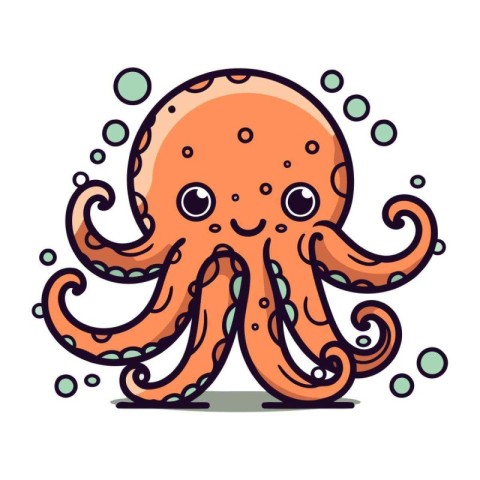 Octopus vector illustration. Cute cartoon octopus isolated on wh