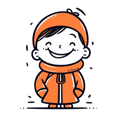 Cartoon illustration of a happy boy in warm clothes. Vector.