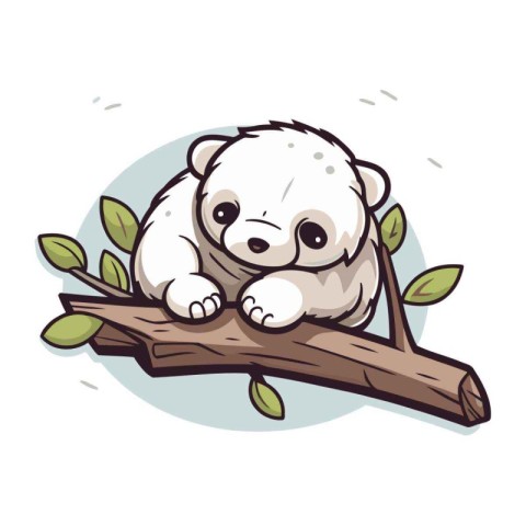 Cute polar bear sitting on a tree branch. Vector illustration.