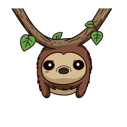 Cute cartoon sloth on a tree branch. Vector illustration.