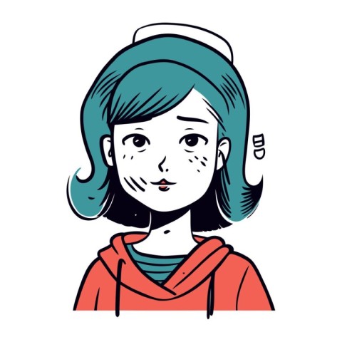 Vector illustration of a young woman in a cap and hoodie.