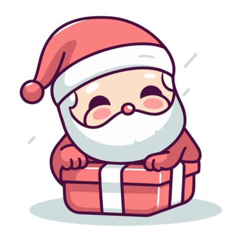 Santa Claus holding a gift box. Cute cartoon character. Vector i