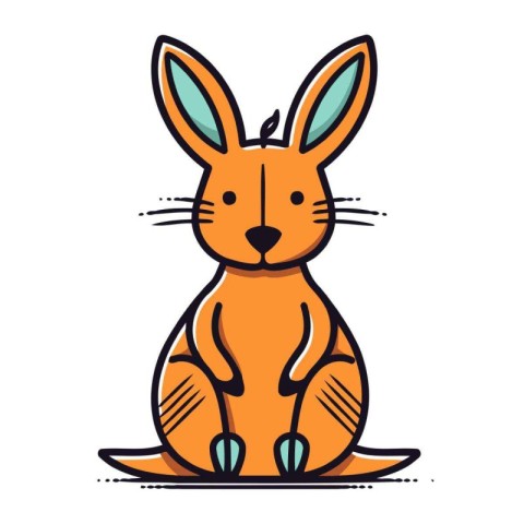 Cute cartoon kangaroo sitting on the ground. Vector illustration