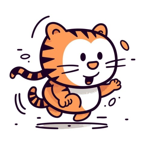 Cute tiger running. Vector illustration. Isolated on white backg