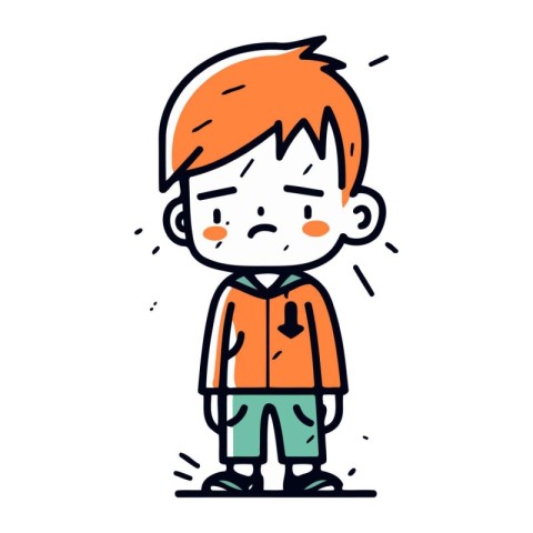 Illustration of a boy feeling bad. doodle style.