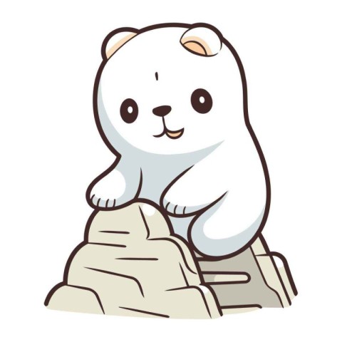 Cute polar bear sitting on rock cartoon vector illustration grap