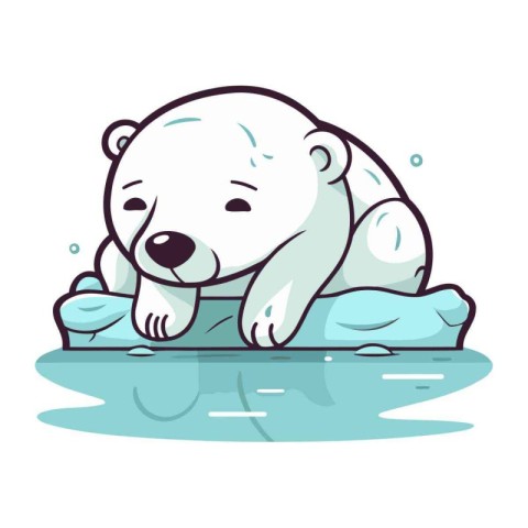 Cute polar bear sleeping on ice floe. Vector illustration.