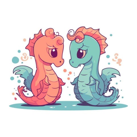 Cute cartoon seahorses. Vector illustration on white background.