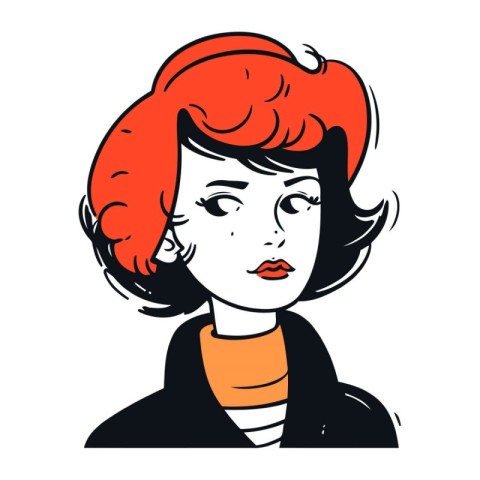 Vector illustration of a beautiful woman with red hair. Cartoon