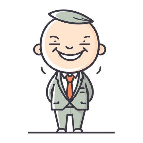 Smiling old man in suit. Vector illustration in line style.