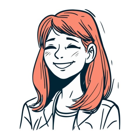 Smiling young woman with red hair. Vector illustration in sketch