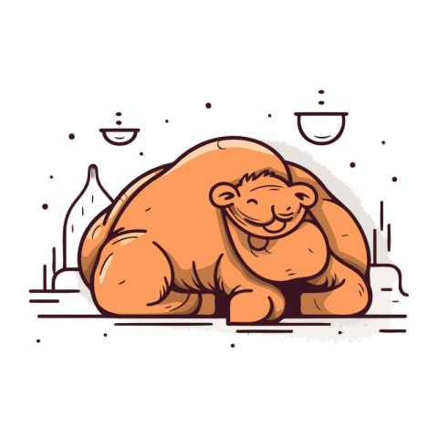 Cute cartoon bear sitting on the ground. Vector illustration for