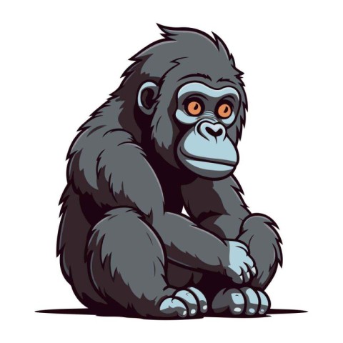 Gorilla sitting. Cartoon vector illustration isolated on white b