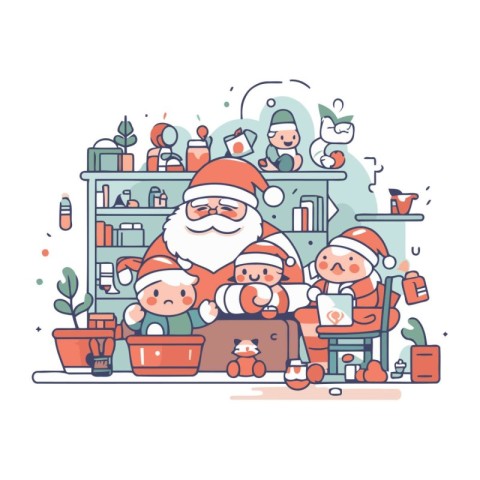 Santa Claus and children at home. Christmas and New Year vector