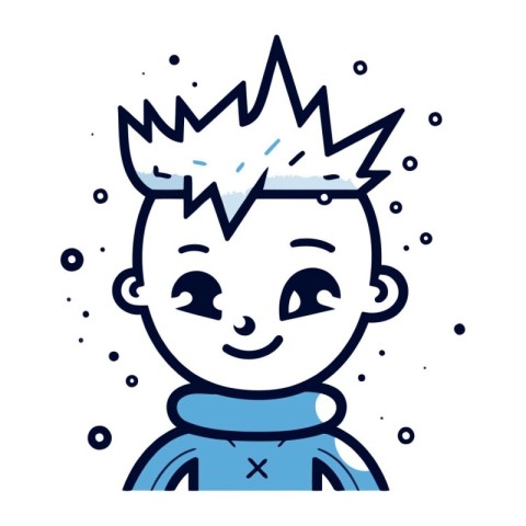 Cute cartoon boy in winter clothes. Hand drawn vector illustrati