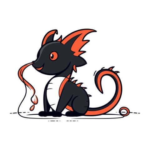 Cartoon illustration of a cute black cat with a red tail.