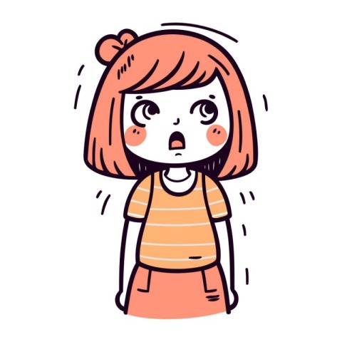 Angry little girl. Vector illustration in doodle style.