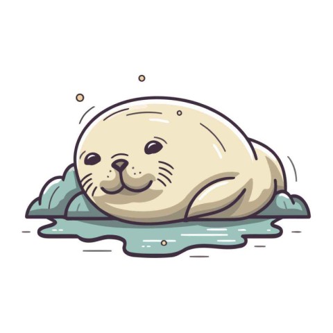 Cute seal sleeping on the ice. Vector illustration isolated on w