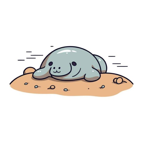 Cute little baby elephant sleeping on the sand. Vector illustrat