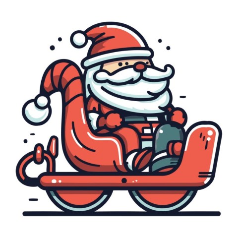 Santa Claus riding a scooter. Christmas and New Year vector illu