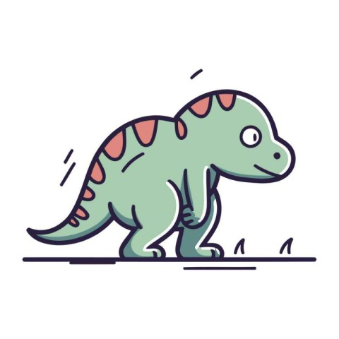 Dinosaur vector illustration. Cute cartoon dino in flat line sty